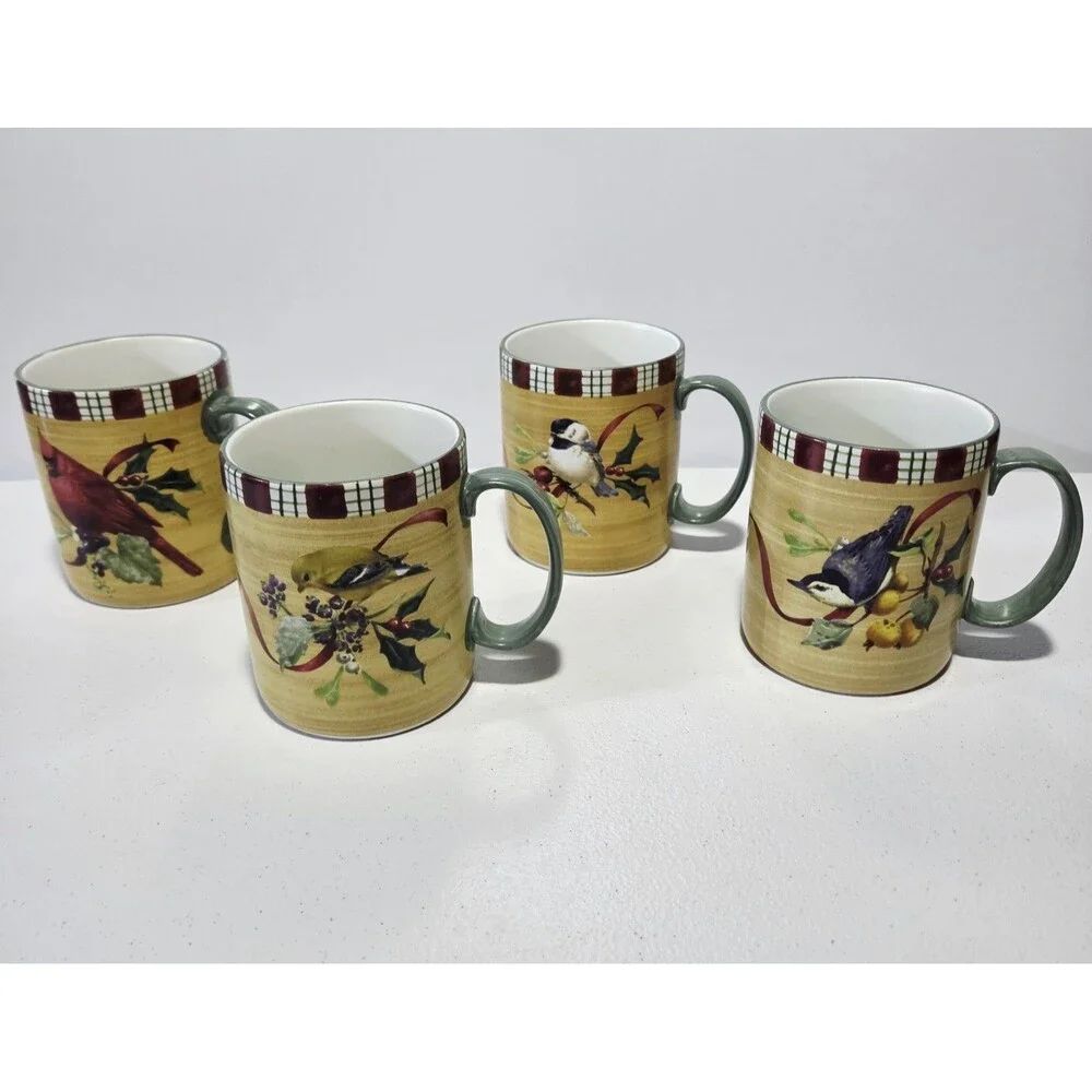 Lenox Winter Greetings Mugs Birds Cardinals Christmas Set Of 4